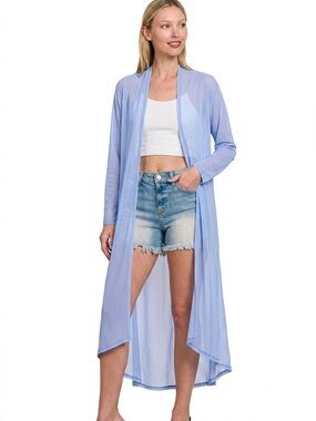 🩵Hello Gorgeous! Blue Beachy Sheer Mesh Open Front Cover-Up